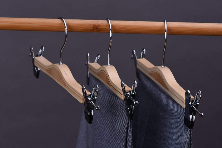 JS HANGER Sturdy Natural Finish Wood Pant Skirt Hangers with 2
