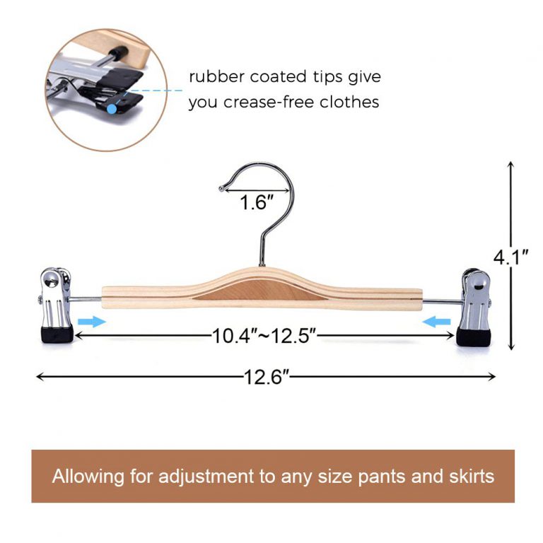 JS HANGER Sturdy Natural Finish Wood Pant Skirt Hangers with 2